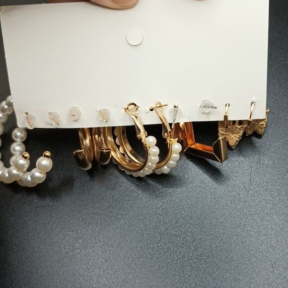 pearl butterfly gold hoop earring set bundle elegant lot - Picture 5 of 9